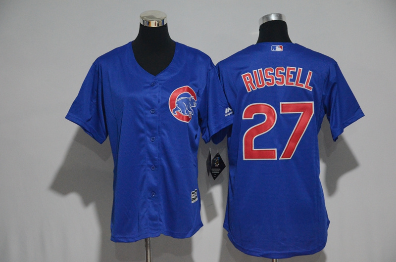 Womens 2017 MLB Chicago Cubs #27 Russell Blue Jerseys->women mlb jersey->Women Jersey